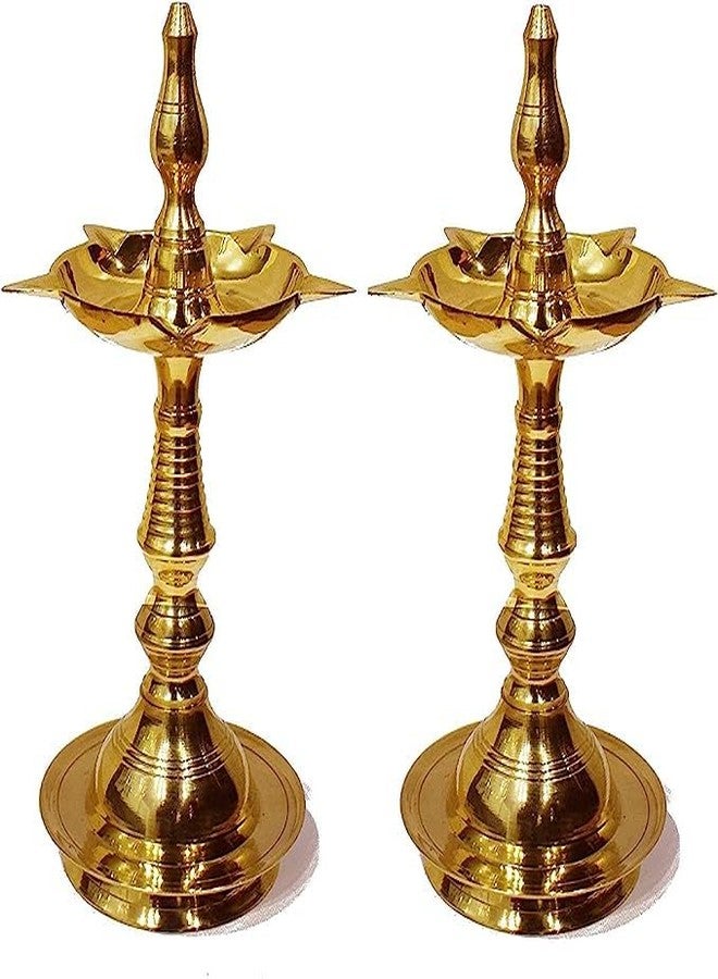 SATVIK 7 Inch (Pack of 2) Standing Brass Kerala Samai Diwali Deepak for Puja Traditional Panchmahal Pooja Deepam Diya Oil Lamp Kutthu Vilakku Dia Deepawali Return Gift Item - Image 1